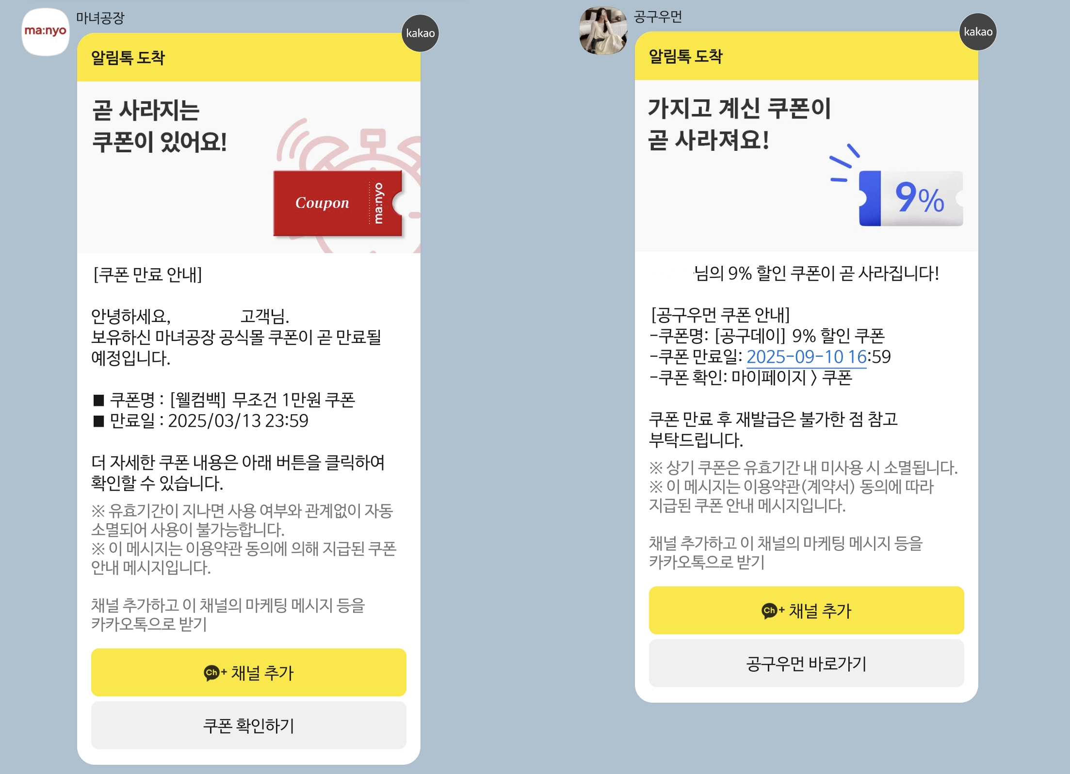 카카오 알림톡을 통해 맞춤형 쿠폰을 발송하는 마녀공장, 공구우먼.png